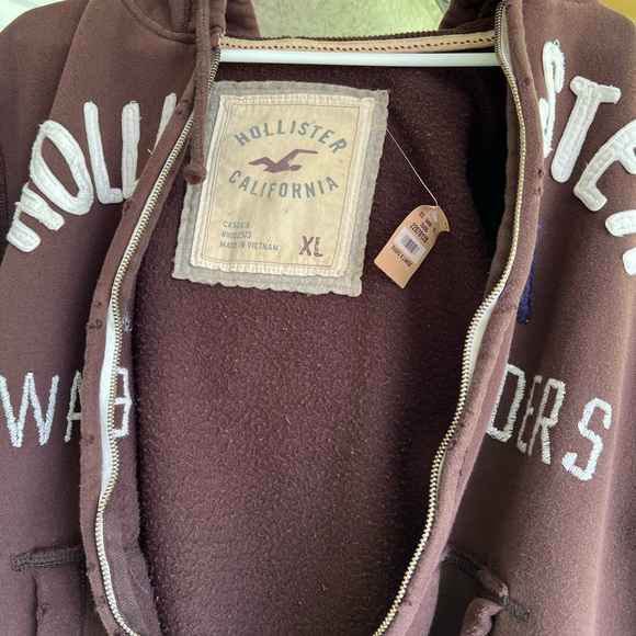 Hollister Chocolate Brown Hoodie/Jacket with Embroidery Vintage Distressed new - Picture 9 of 9